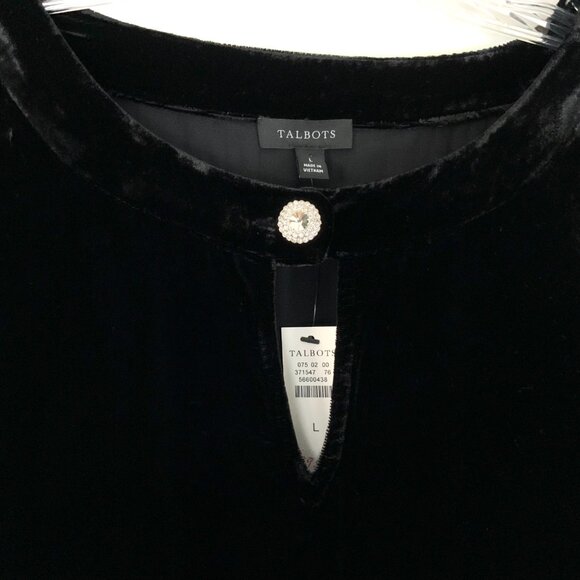 New Talbots Black Velvet Long-Sleeve Top Rhinestone Embellished  Sz L - Picture 4 of 16